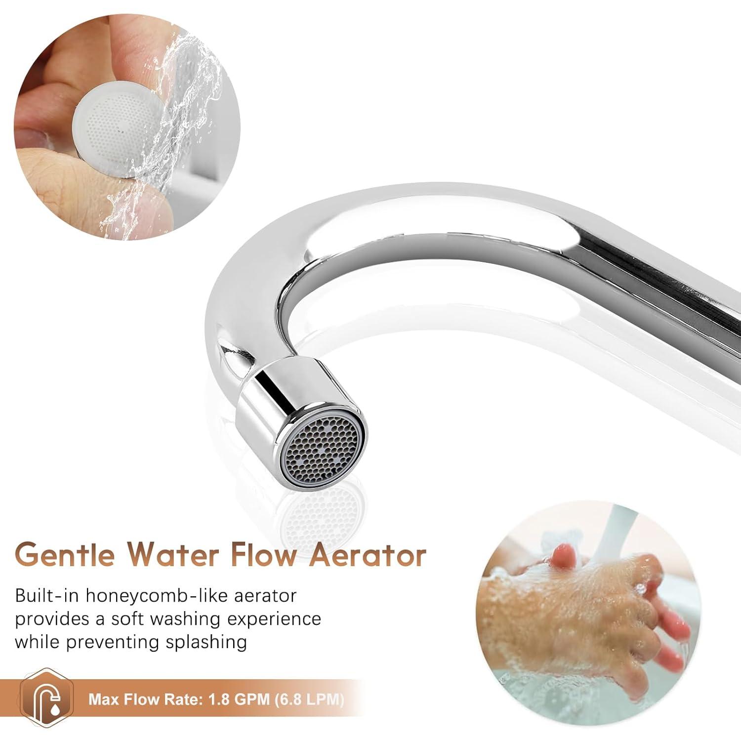 KWODE 4 Inch Center Commercial Hand Sink Faucet with 3-1/2”Gooseneck Spout, Dual Lever Handle Wall Mount Kitchen Sink Faucet, Brass Constructed, Chrome