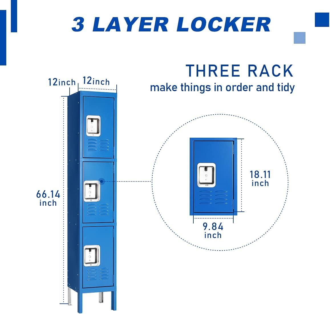 Blue Triple-Tier Lockable Steel Office Locker Cabinet