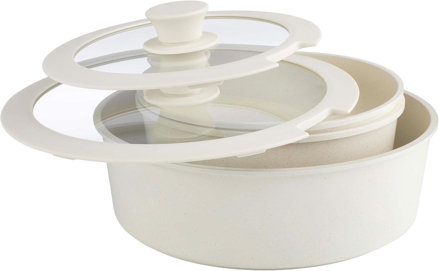 Home-Complete 8PC Nonstick Pots and Pans Set with Detachable Handle (Cream)