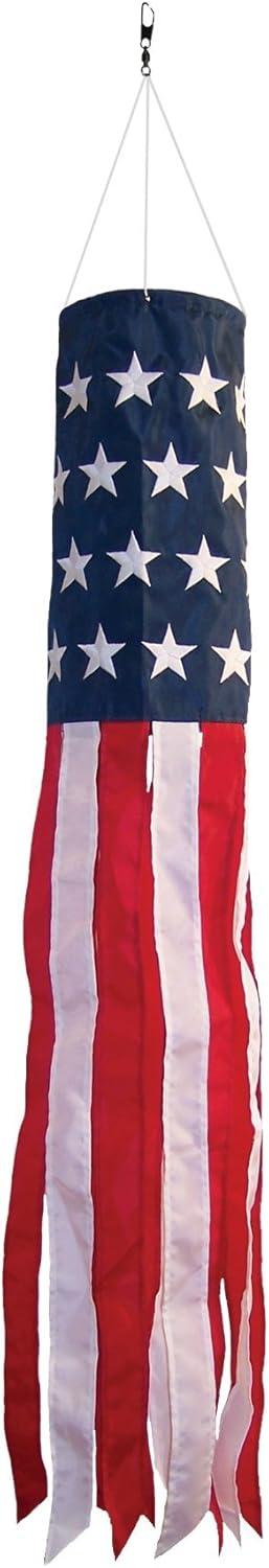 Patriotic Stars and Stripes Embroidered Windsock, 40-inch