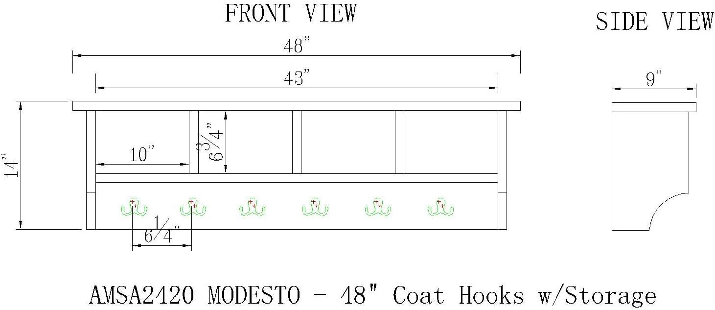 Alaterre Modesto 48" Reclaimed Wood Entryway Wall Coat Hooks with Storage Cubbies
