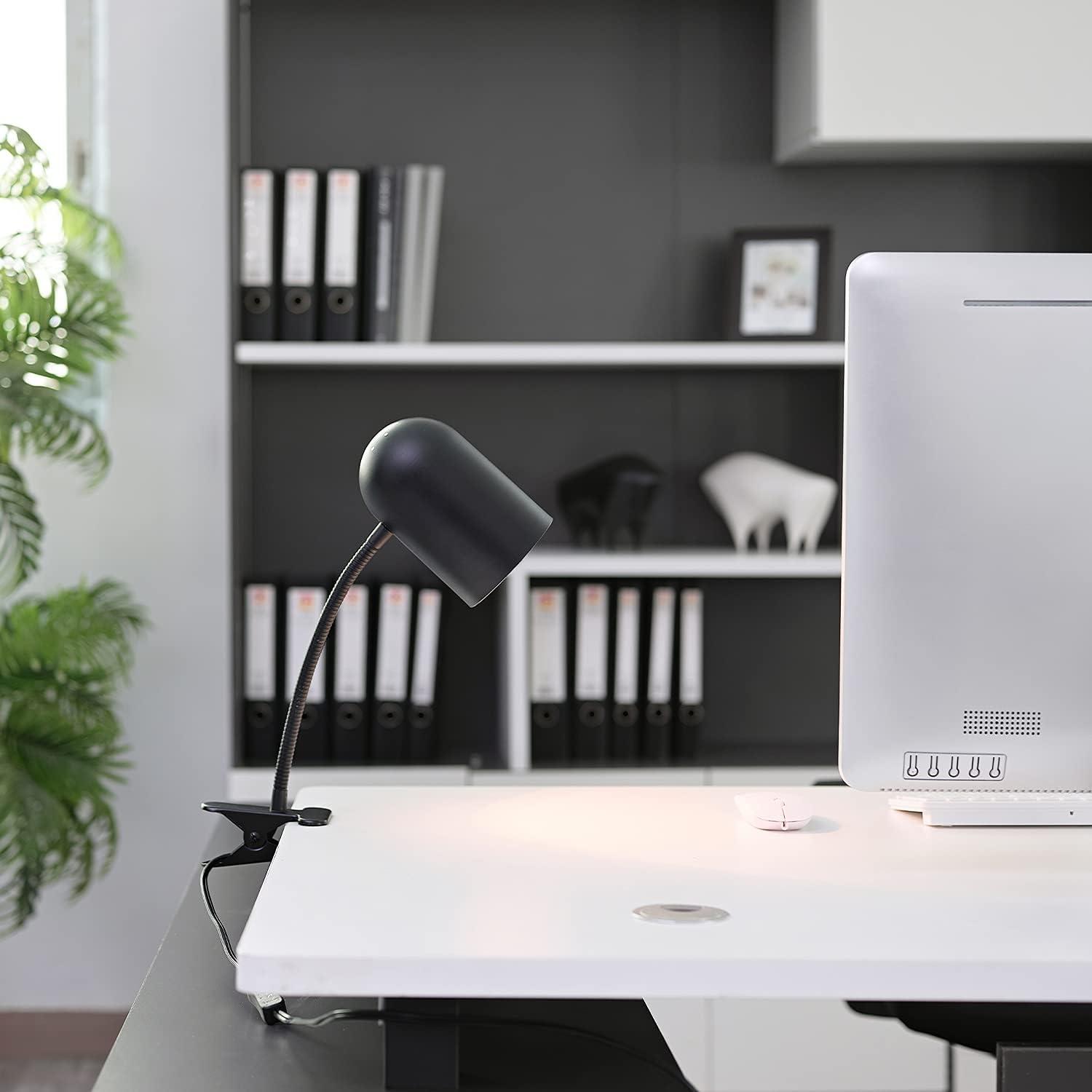 Globe Electric Carter 15" Matte Black Clip-Arm Desk Lamp with Adjustable Gooseneck Arm, 52301