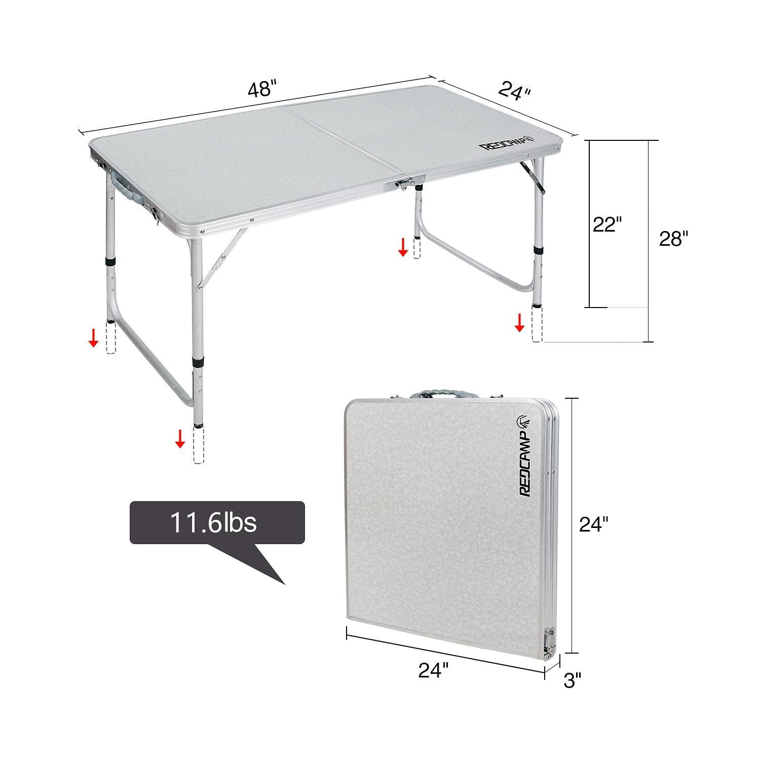 REDCAMP Aluminum Frame Camping Table 4 Foot, Portable Folding Table Adjustable Height Lightweight for Picnic Beach Outdoor Indoor,48 x 24 inches