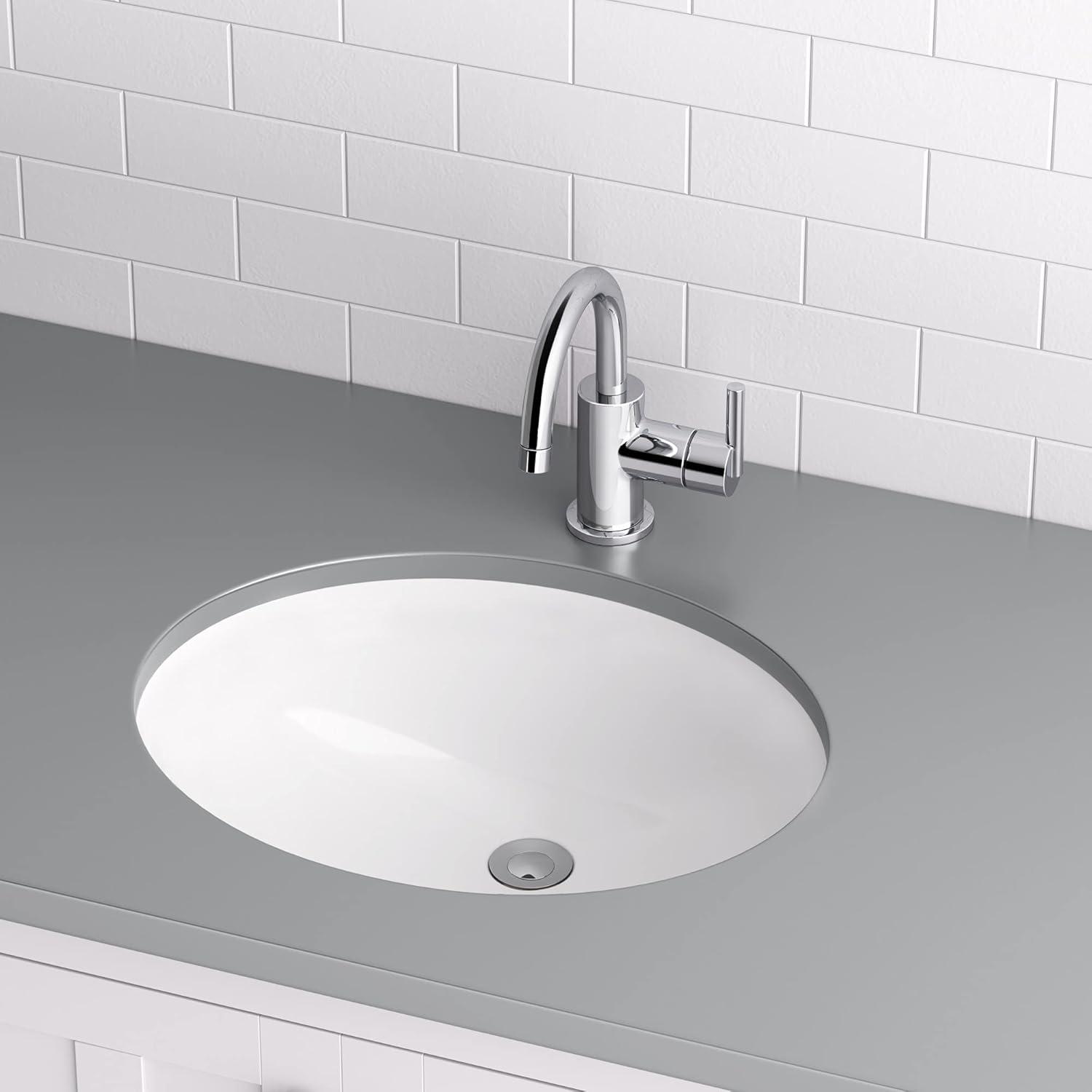 Miseno 19-1/2" Oval Undermount Bathroom Sink with Front Overflow - Bright White