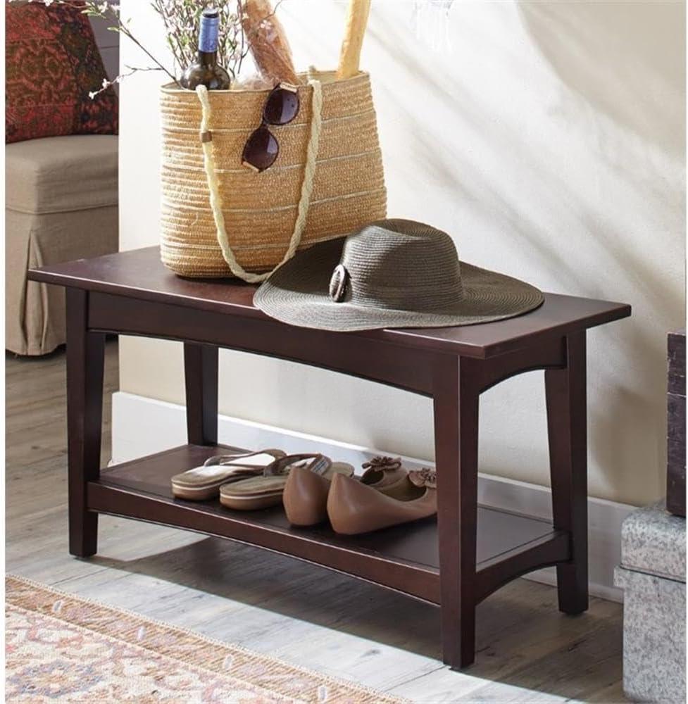 Alaterre Shaker Cottage Bench with Shelf, Espresso