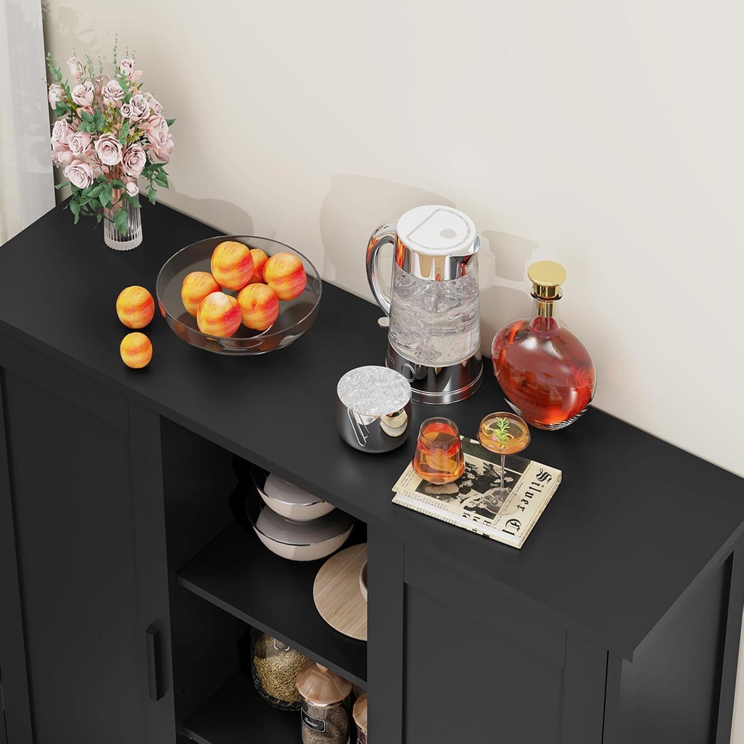 Black Medium Wood Living Room Cabinet with Adjustable Shelving