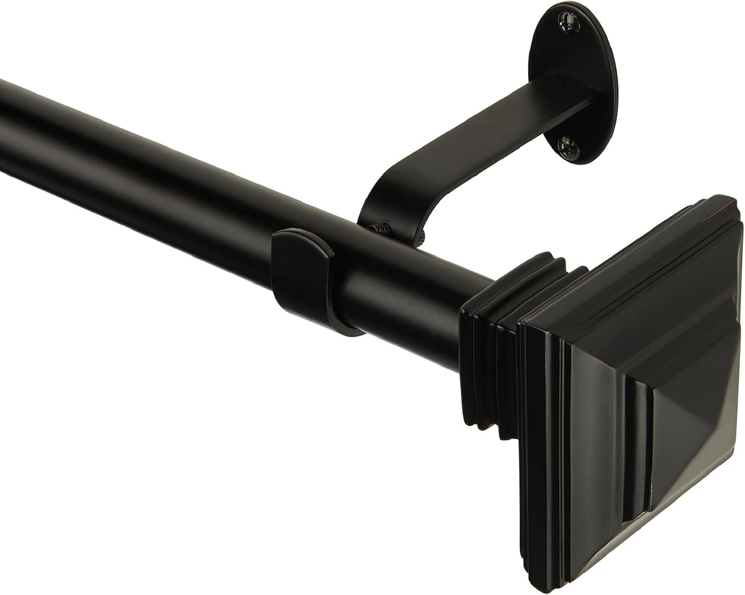 Florence 1" Window Drapery Single Curtain Rod with Stacked Square Finial - 48"-86" - Pewter - Elrene Home Fashions