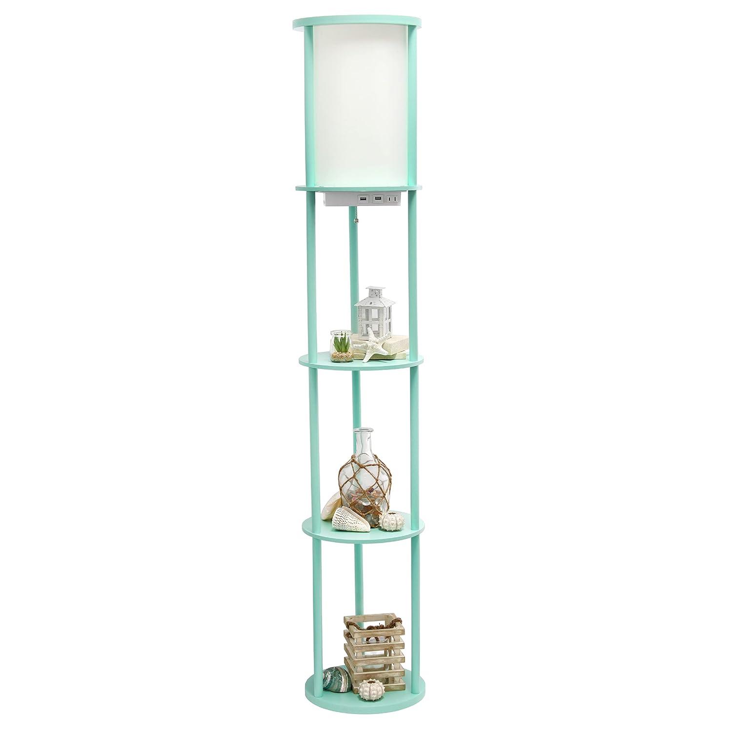 62.5" Round Modern Shelf Etagere Organizer Floor Lamp with Charging Station - Simple Designs