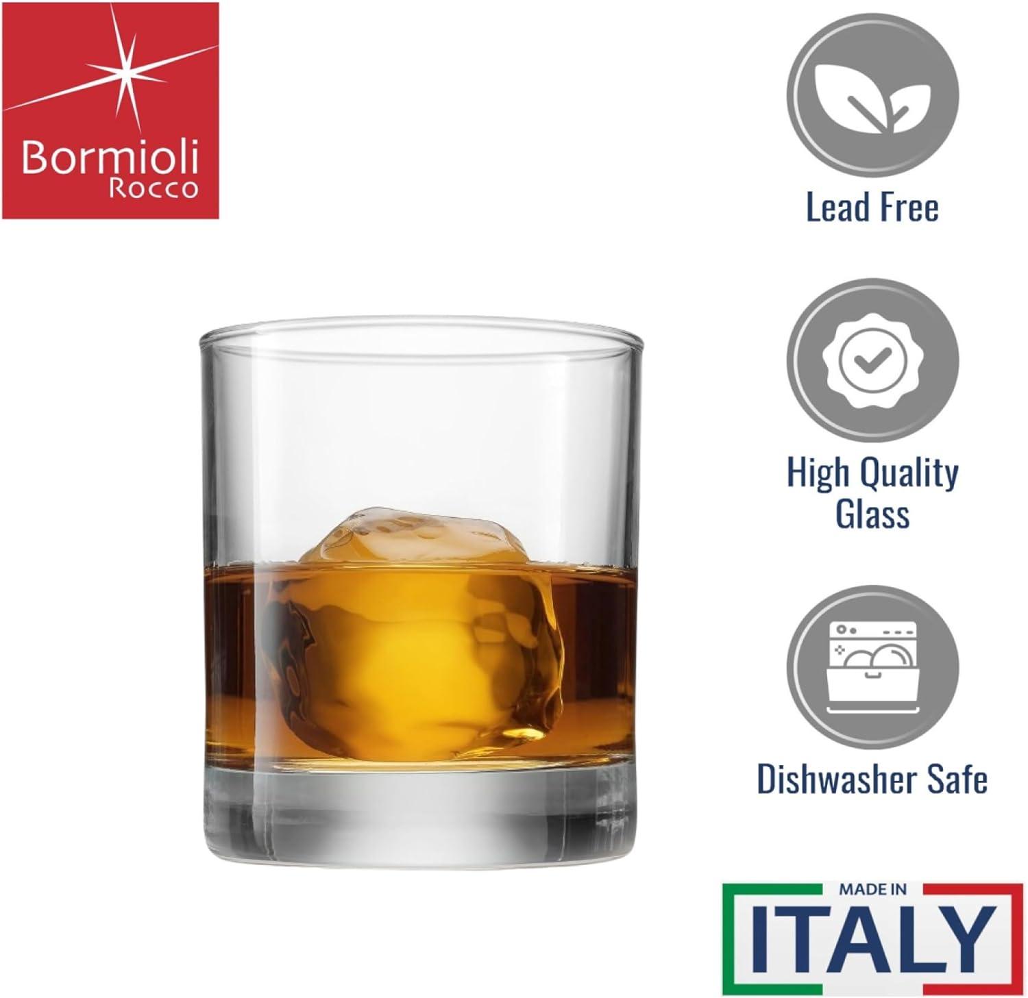 Bormioli Rocco Cortina Set of 6 Old Fashioned Glasses, Lowball Glasses, 8.5 Oz Weighted Bottom Short Glass Tumbler, Made In Italy