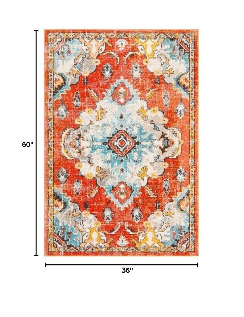 Monaco MNC243 Power Loomed Indoor Accent Rug - Orange/Light Blue - 3'x5' - Safavieh