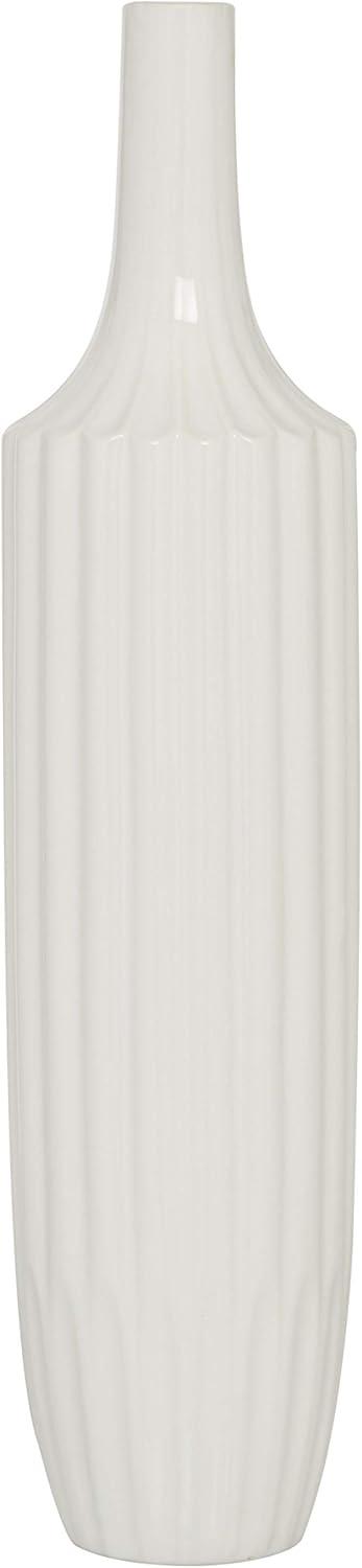 DecMode 23" Stripe Texture White Ceramic Vase