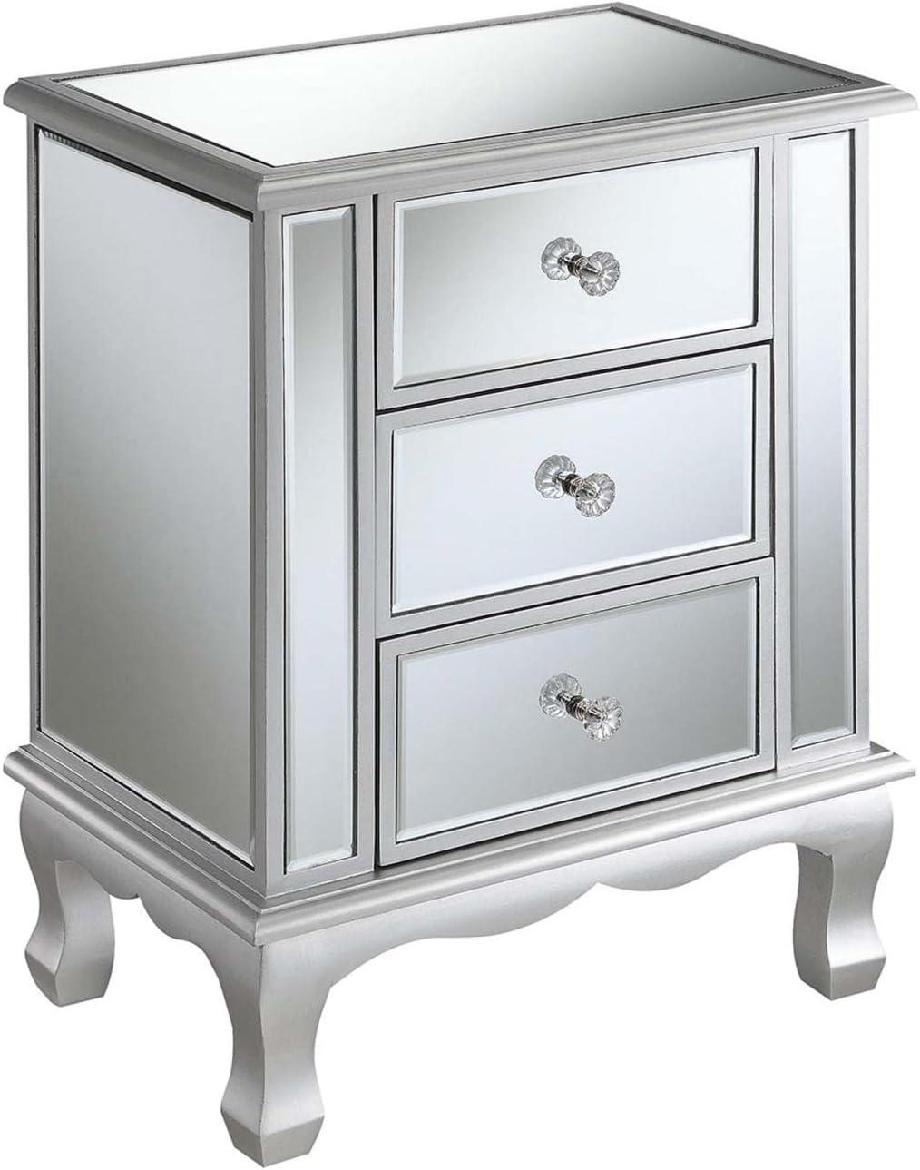 Silver Mirrored 3-Drawer End Table with Storage