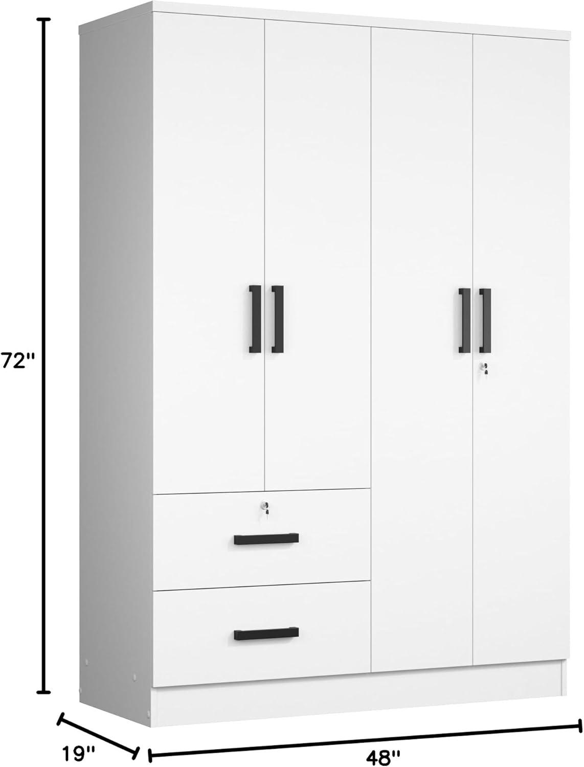Better Home Products Luna Modern Wood 4 Doors 2 Drawers Armoire in White