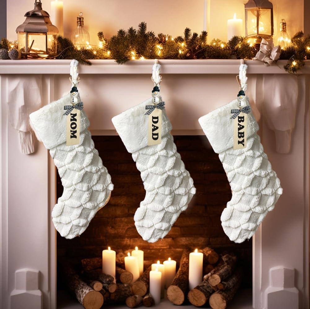 Snowy White Faux Fur Christmas Stockings with Cable Knit, 18 Inch, Set of 3