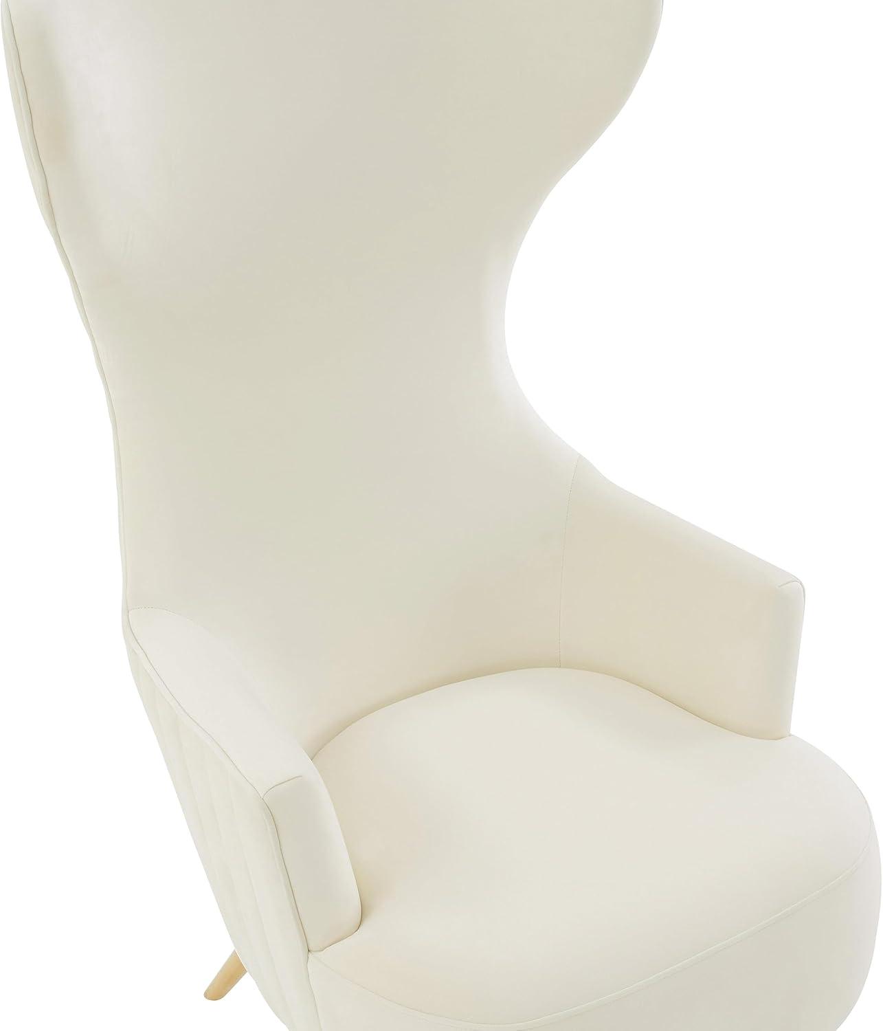 Pemberly Row Velvet Channel Tufted Wingback Chair in Cream Finish