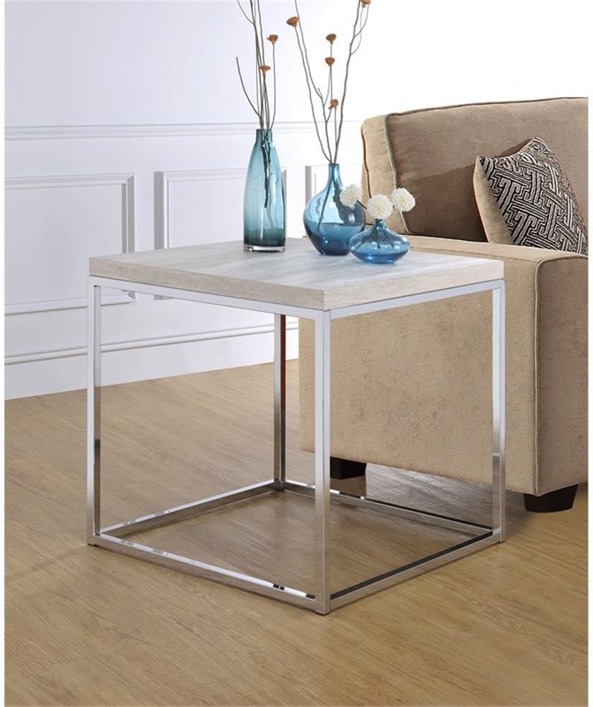 ACME Snyder Square Wooden End Table in Chrome and White