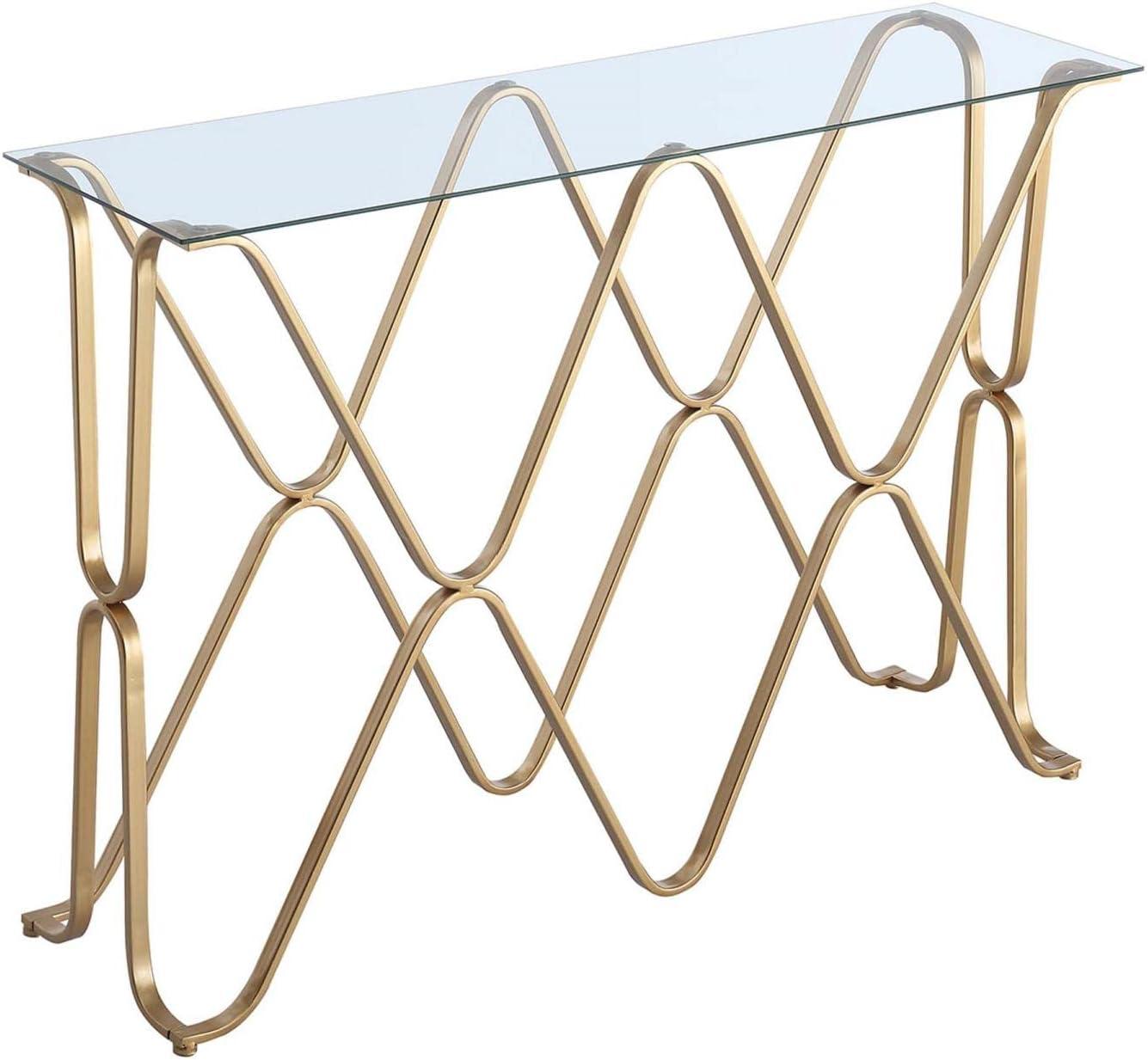 Convenience Concepts Neptune Console Table in Glass Top and Gold Metal Frame Finish