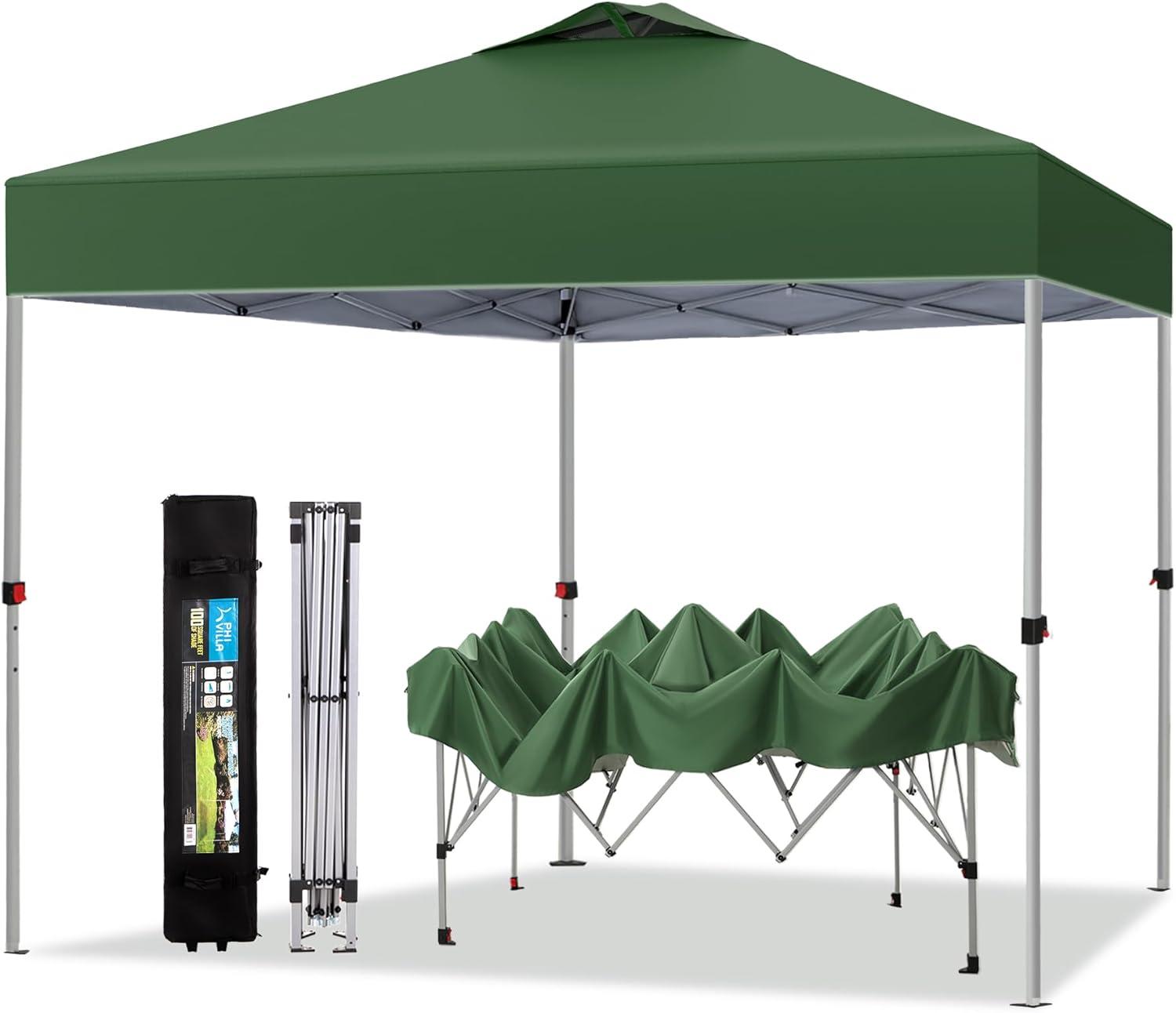 Green 10x10 Pop-Up Canopy Tent with Adjustable Height and Wheeled Bag