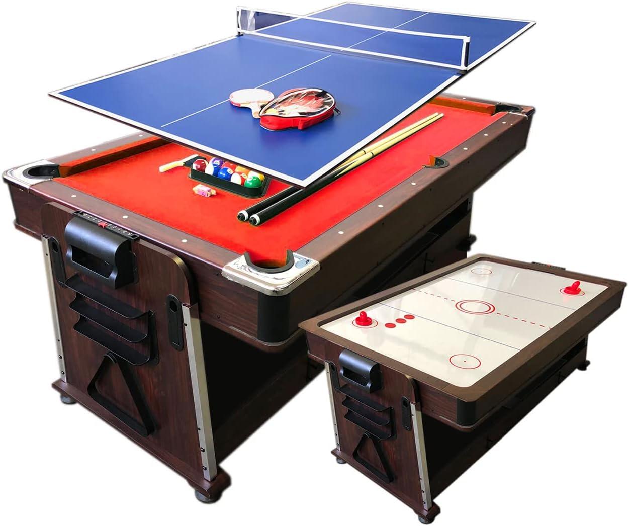 7 FT Multi Games Pool Table Red Air Hockey + Table Tennis + Table Top – Crown