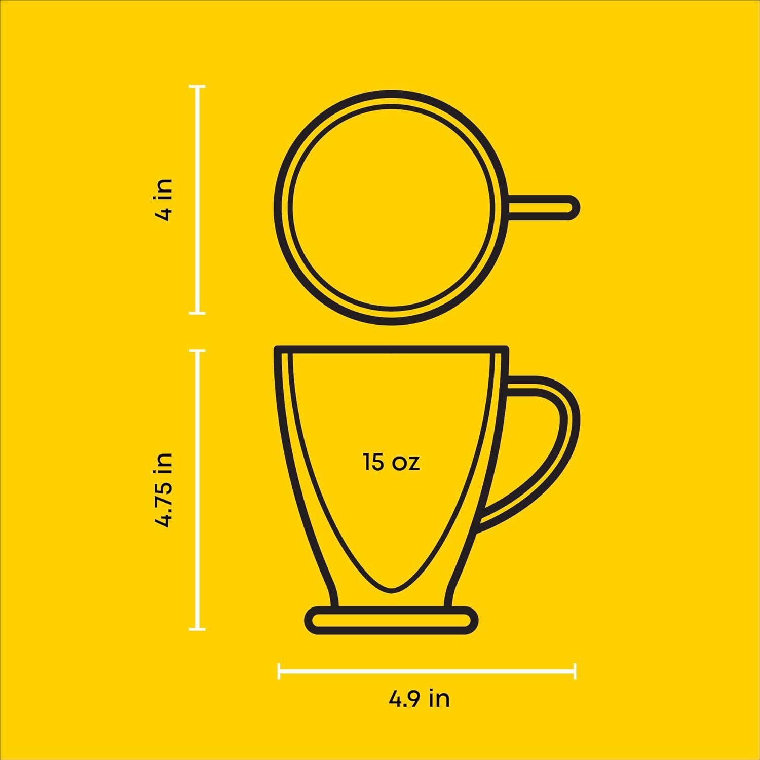 JoyJolt Declan Irish Double Wall Insulated Glass Coffee Cups - Set of 2 -15-Ounces