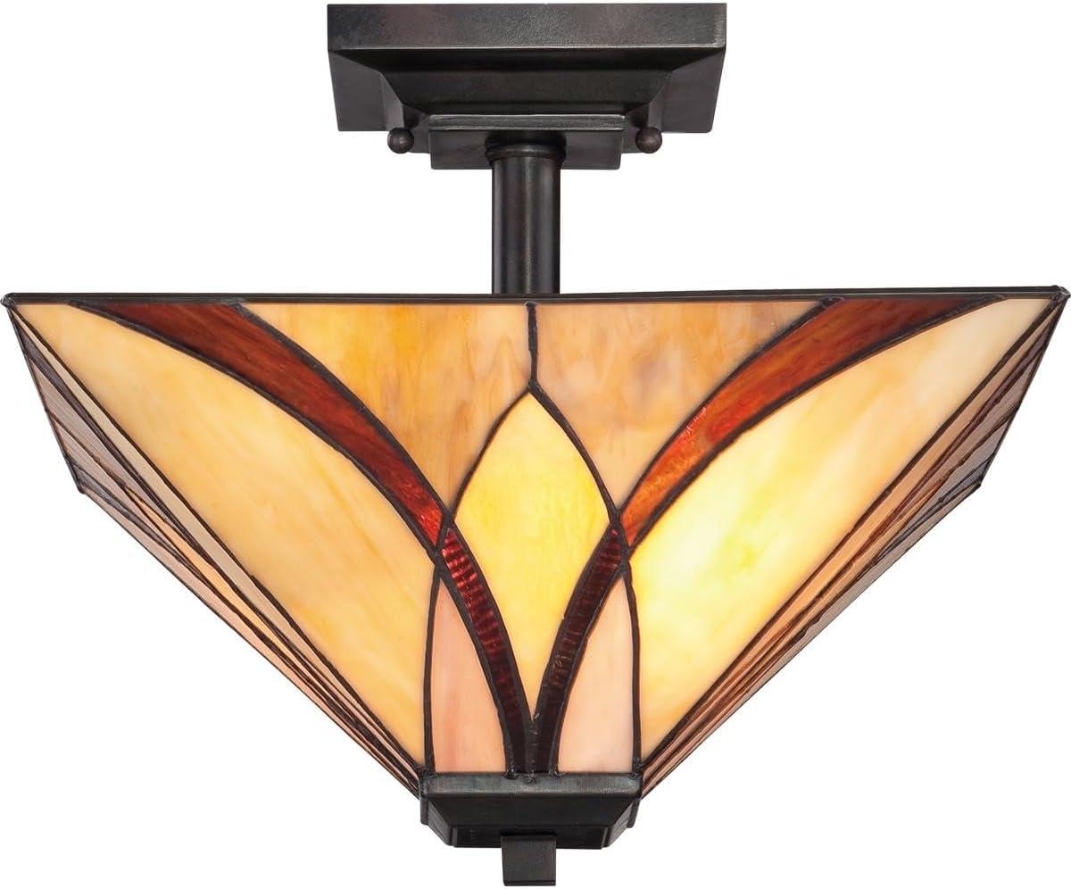 Valiant Bronze 14" Tiffany Glass Semi-Flush Mount Light