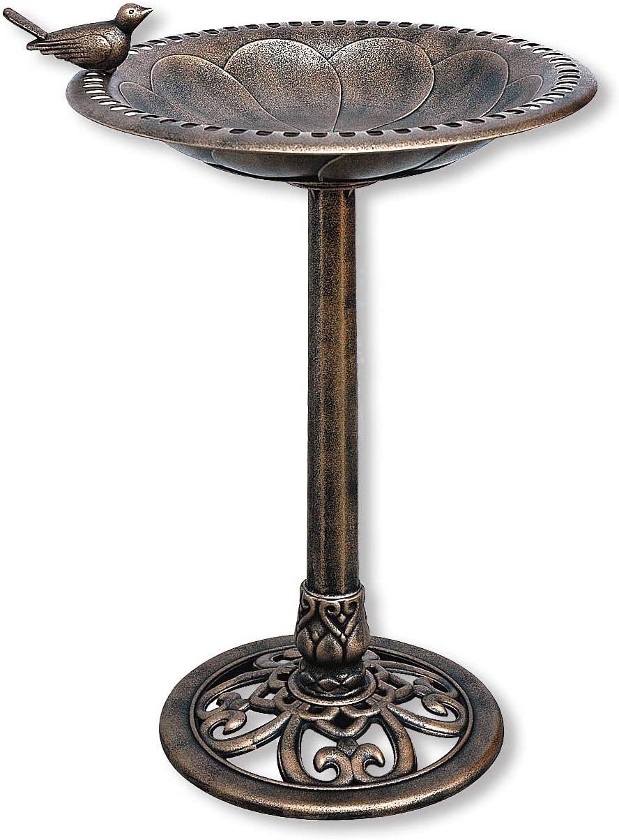 Antiqued Bronze Resin Bird Bath with Decorative Bird Attachment