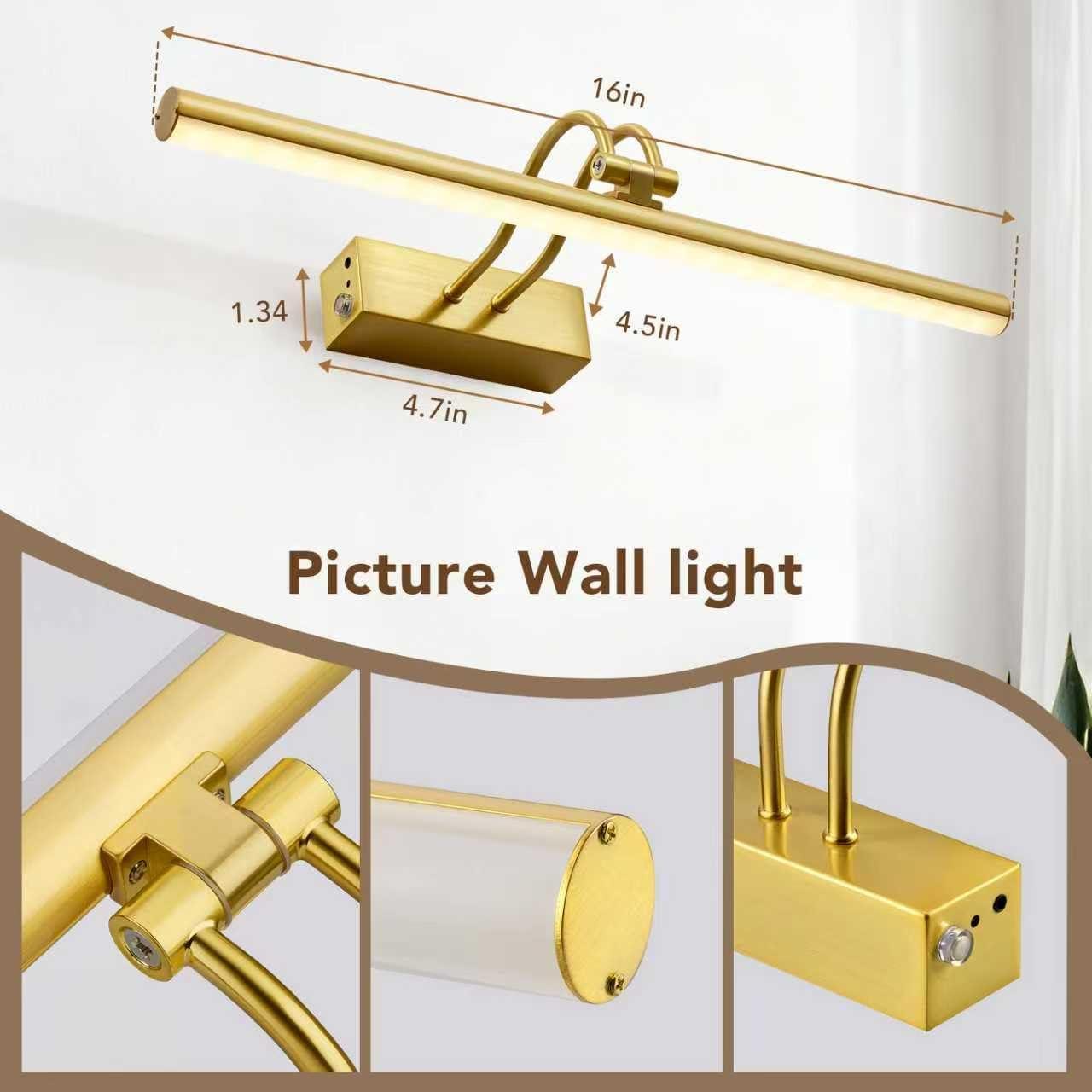 Picture Light,  Battery Operated Picture Lights For Paintings,Metal Remote Control Display Art Light With Timer And Dimmable For Wall Painting,Frame, Portrait, Dartboard-Brass