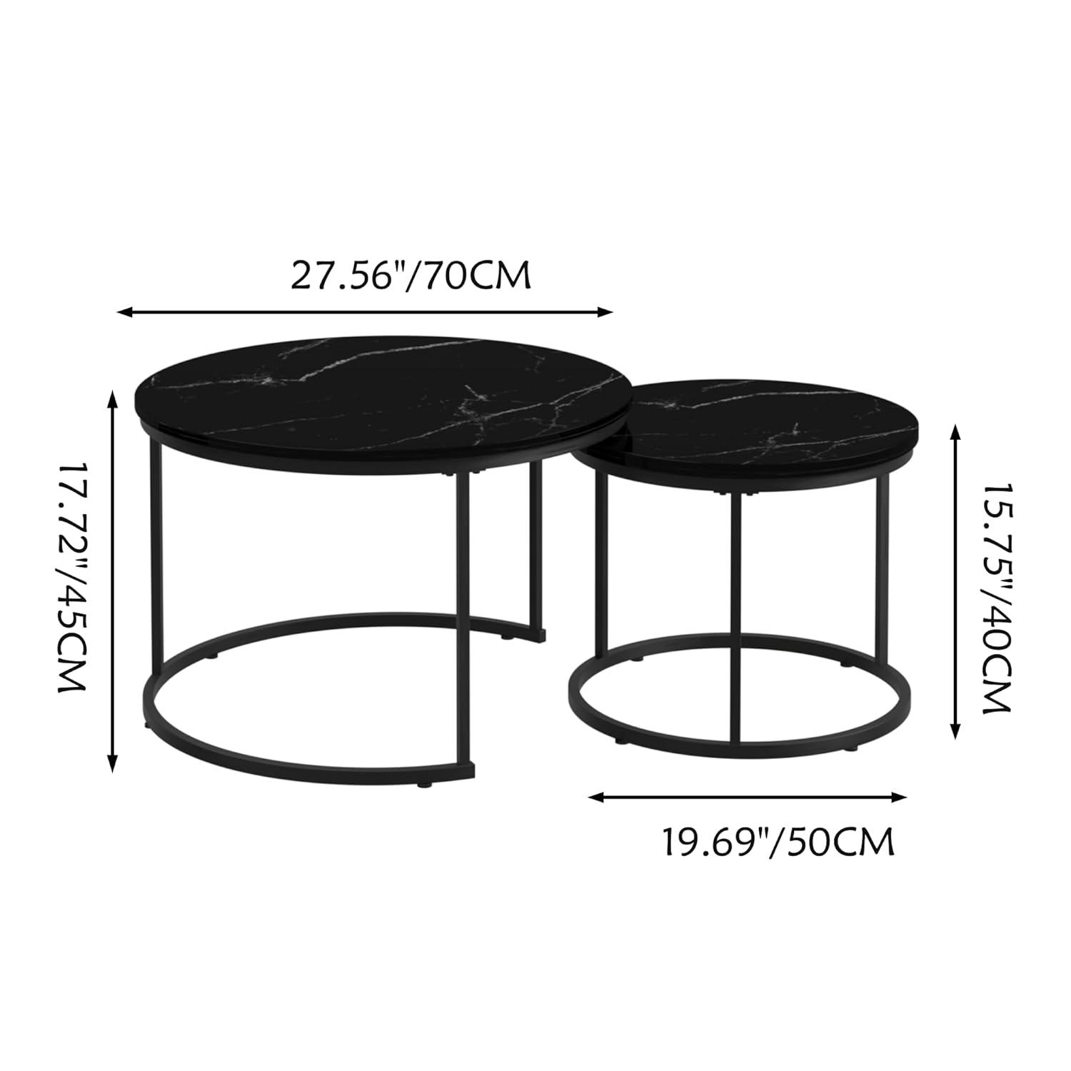 Yesfashion Nesting Coffee Table Set Of 2, 27.6" Round Coffee Table Wood Top With Sturdy Metal Frame, End Table Side Tables For Living Room Bedroom Balcony Yard