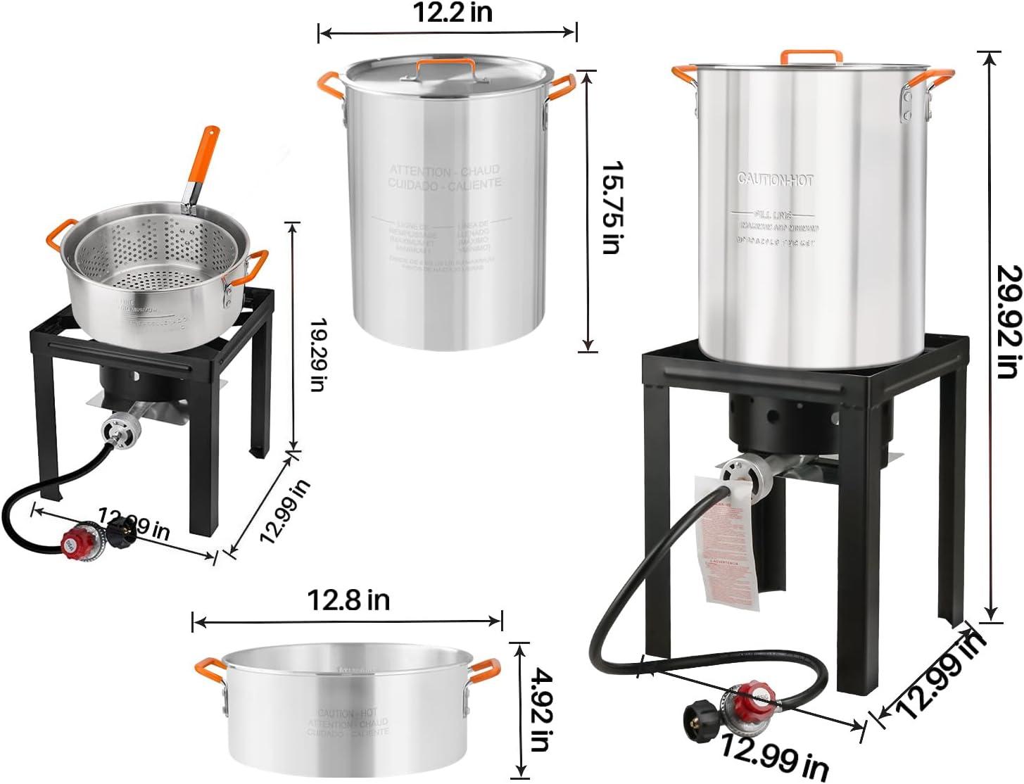 Heavy Duty Steel Frame Outdoor Turkey and Seafood Fryer Kit with Aluminum Pots