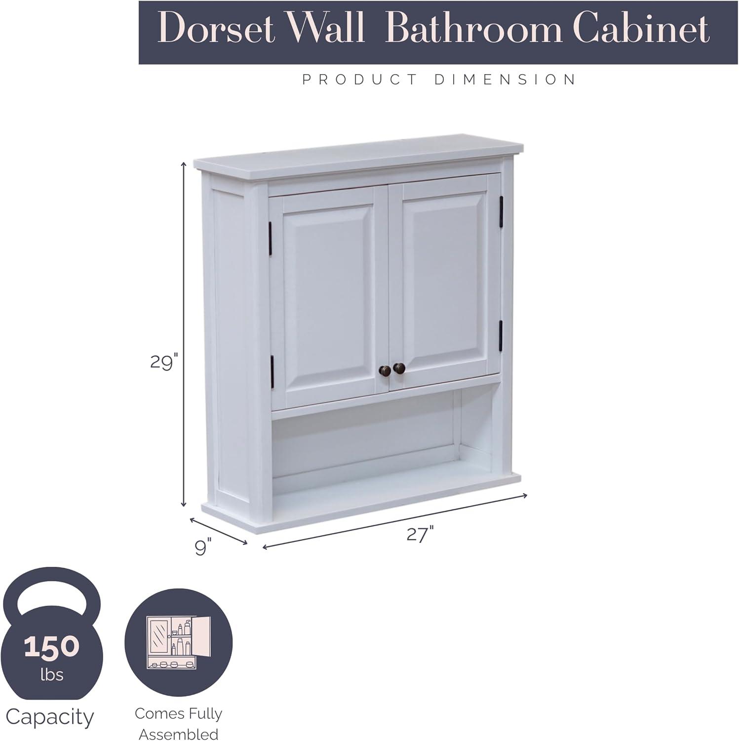 Dorset Wall Mounted Bath Storage Cabinet with Two Doors and Open Shelf White - Alaterre Furniture: Hardwood Medicine Cabinet, Adjustable Shelf