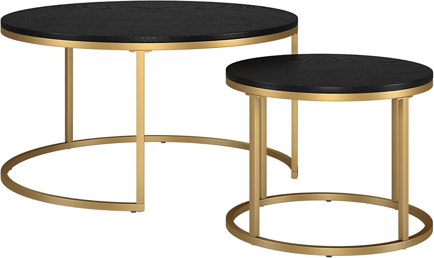 Gold and Black Round Marble Nesting Coffee Tables, Set of 2