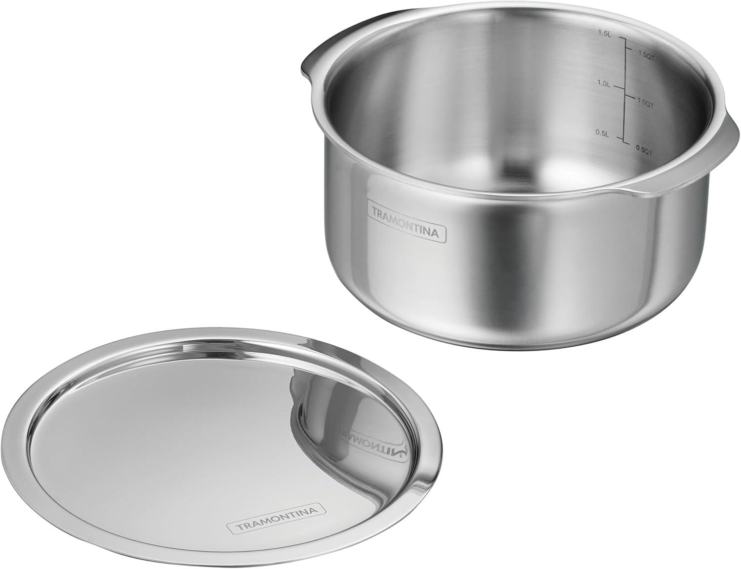 Tramontina Tramontina Utsava Tri-Ply Clad Stainless Steel Tope with Lid, Patila Pot for Indian Cooking