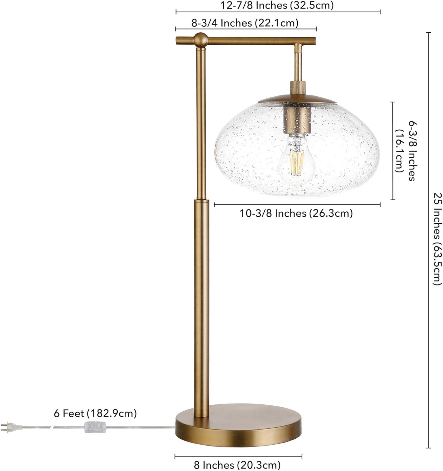Evelyn&Zoe Blume 25" Tall Arc Table Lamp with Glass Shade in Brushed Brass/Seeded