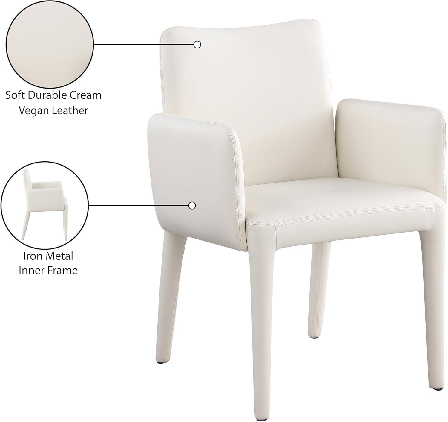 Cream Vegan Leather Upholstered Arm Chair with Iron Frame