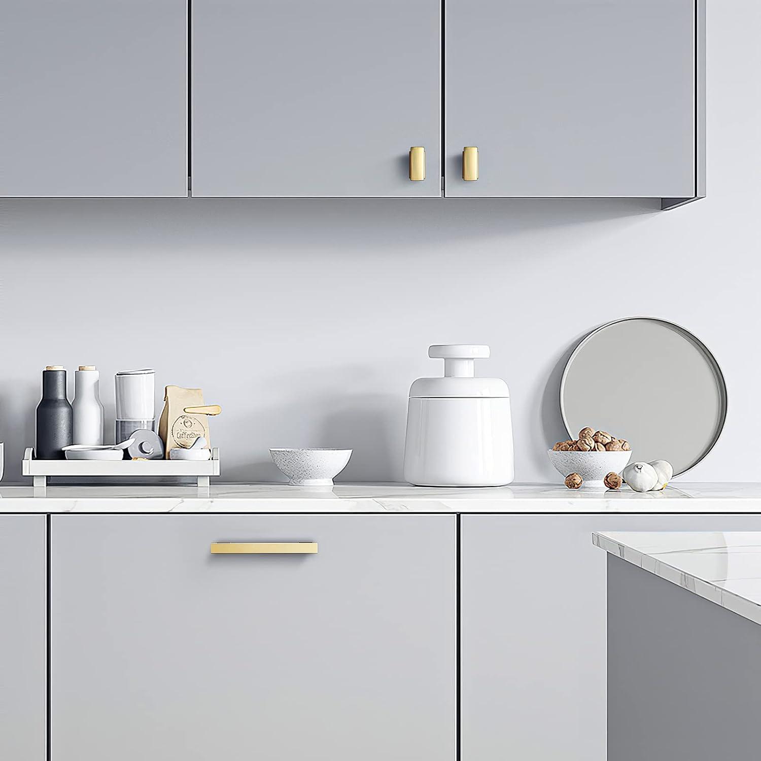 20 Pack Square Brushed Brass Gold Cabinet Knobs,Single Hole Cabinet Handles Gold Knobs for Cabinets and Drawers Cupboard Closet Bathroom Dresser Hardware,Solid Zinc Alloy