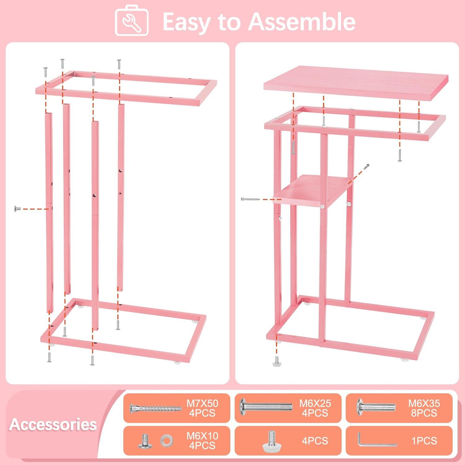 Pink C-Shaped Rustic End Table for Small Spaces