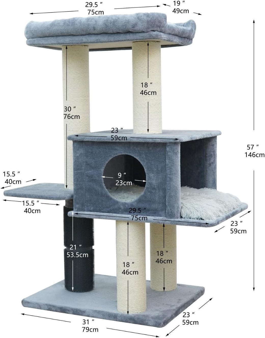 57" Cat Tree with Condo and Rubber Groomer