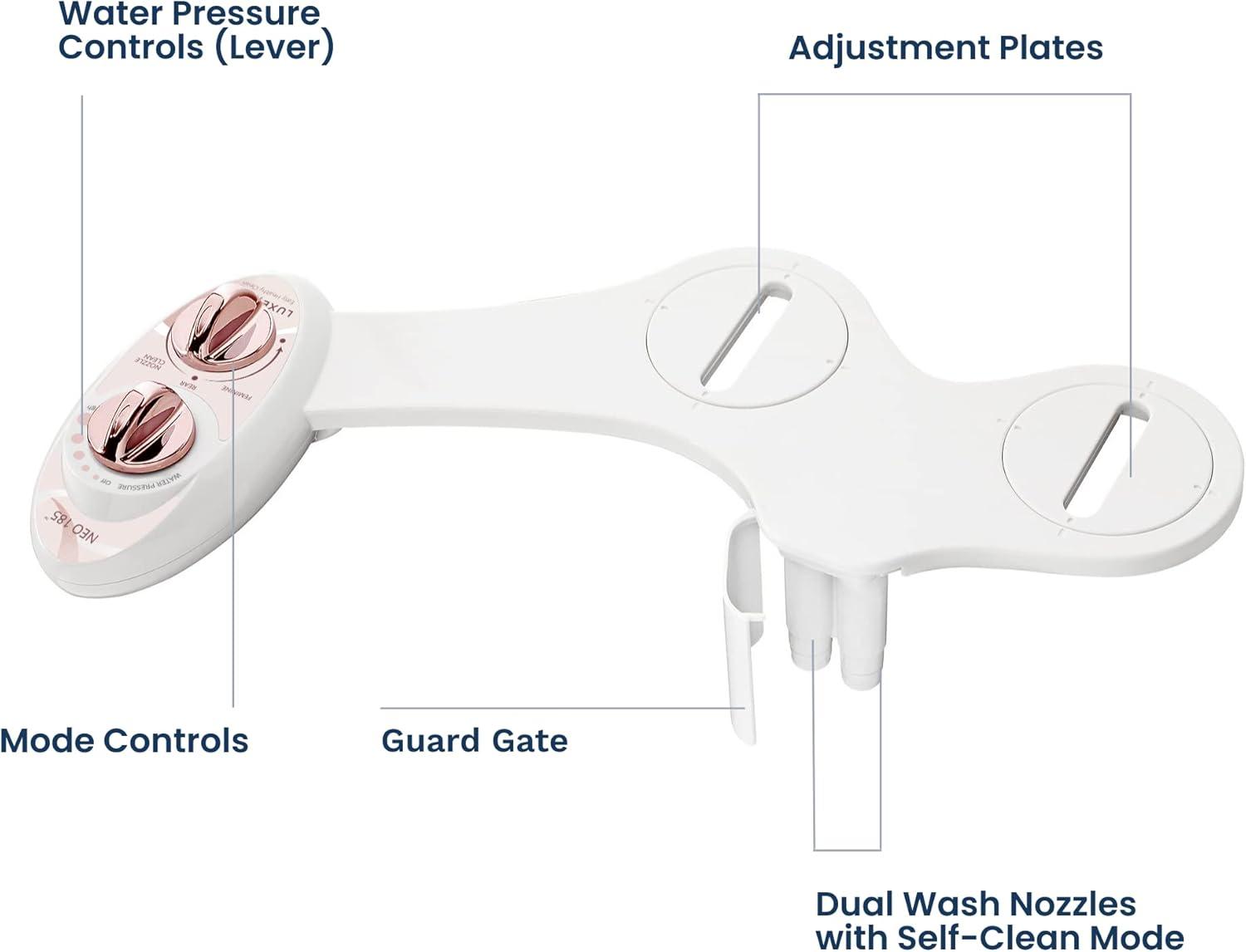 LUXE Bidet NEO 185 Mechanical Attachment Bidet Rose Gold: ABS Material, Elongated Shape, 18-Month Warranty