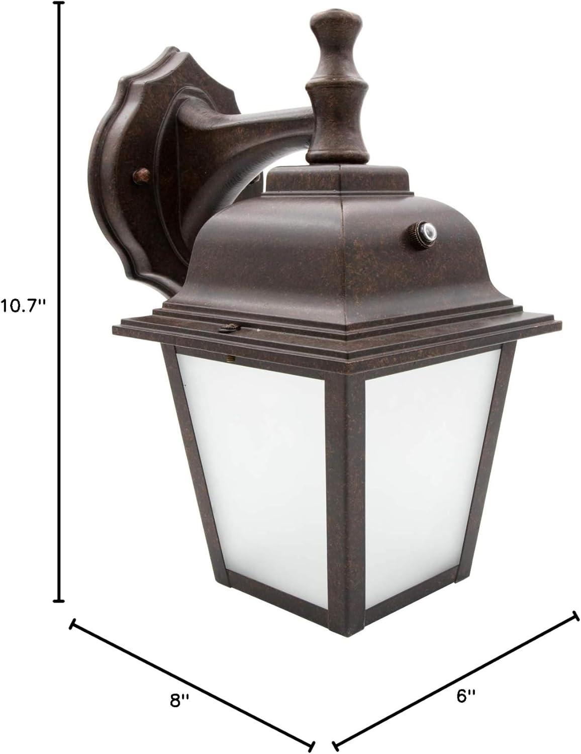 Aged Bronze LED Lantern with Frosted Glass and Dusk-to-Dawn Sensor