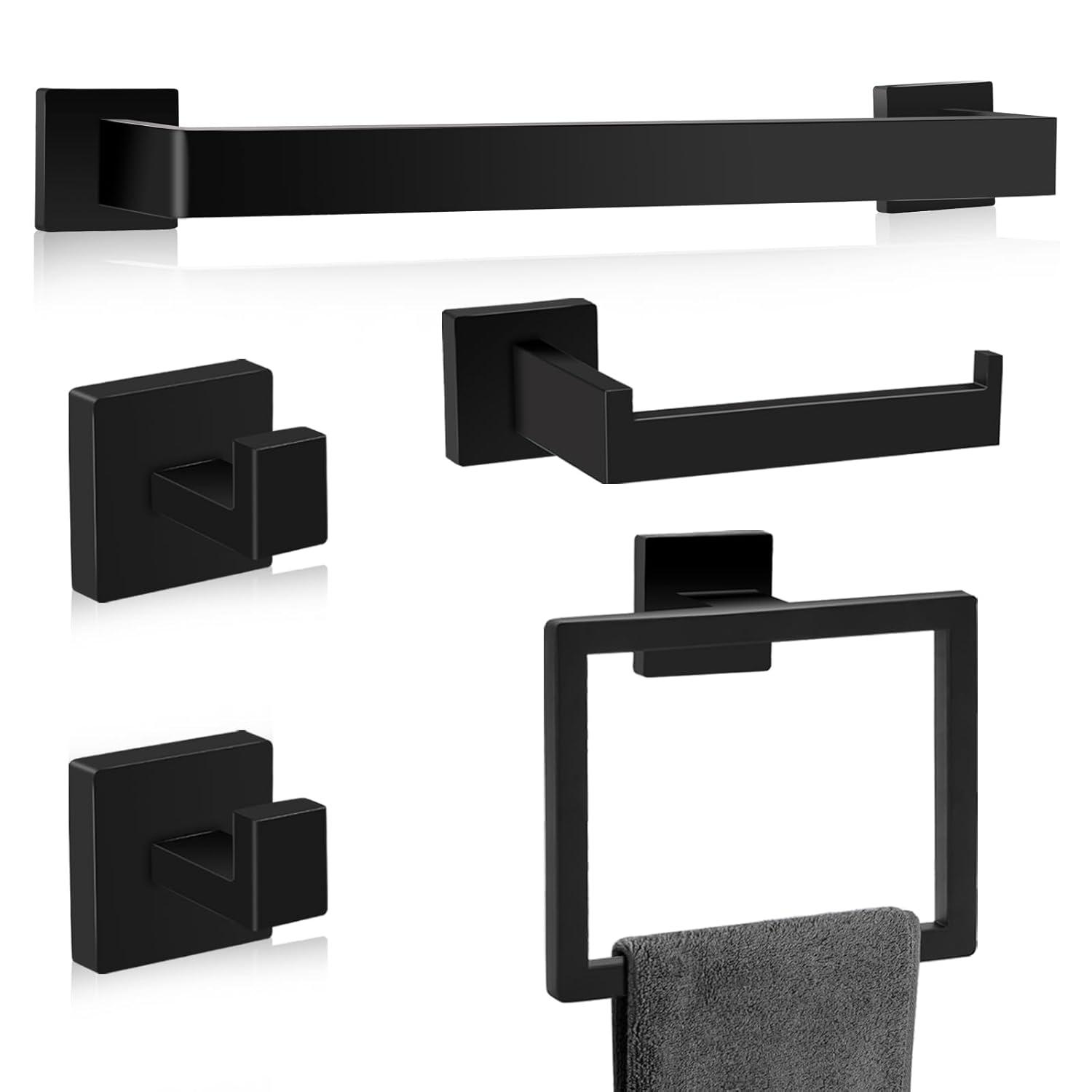 Matte Black Stainless Steel 5-Piece Bathroom Hardware Set