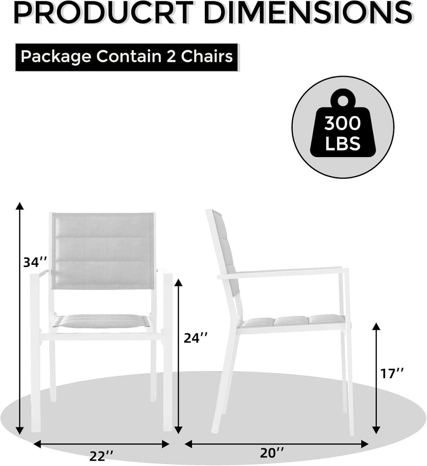 Patio Stackable Chairs Set of 2, Outdoor Aluminum Stacking Dining Chairs with Textilene Fabric for Outdoor, Patio, Deck, Backyard, White
