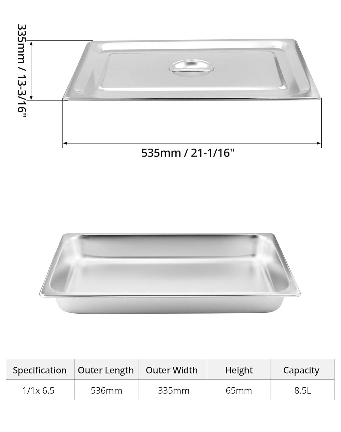 QWORK Stainless Steel Full Size 1/1 Chafing Dish Pan Set, 4 Pack 2.56" Deep 0.03" Thick 8.5L Heat-Resistant Pans with Lids, Steam Table Pans for Catering & Food Service