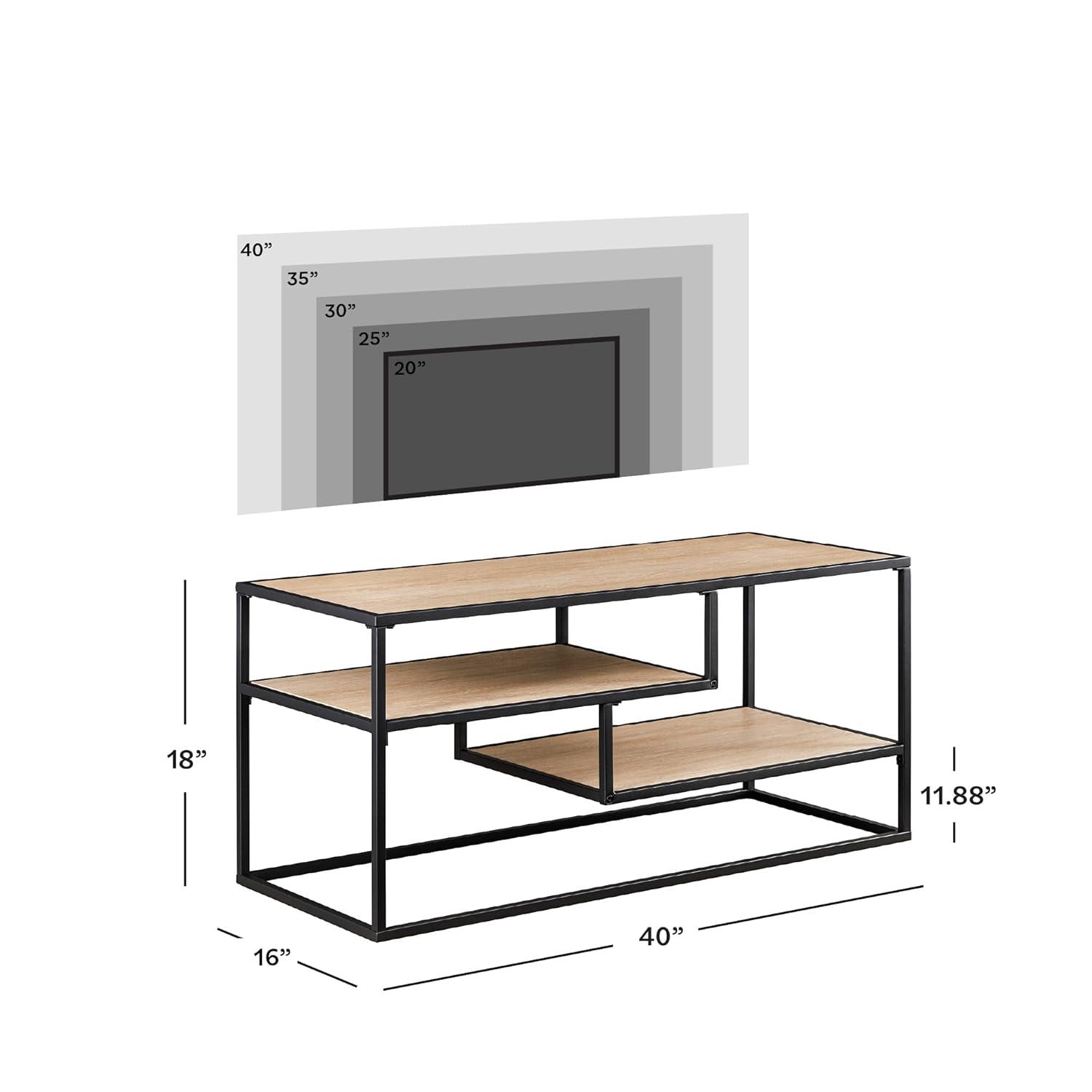 40" Coastal Oak and Black Metal Floating Shelf TV Stand