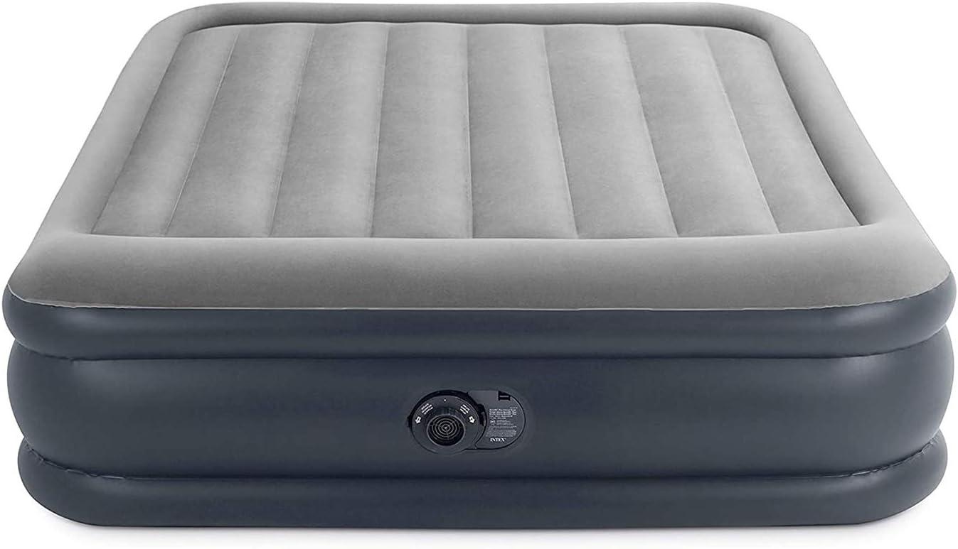 Queen Size Gray and Black Raised Air Mattress with Built-in Pump