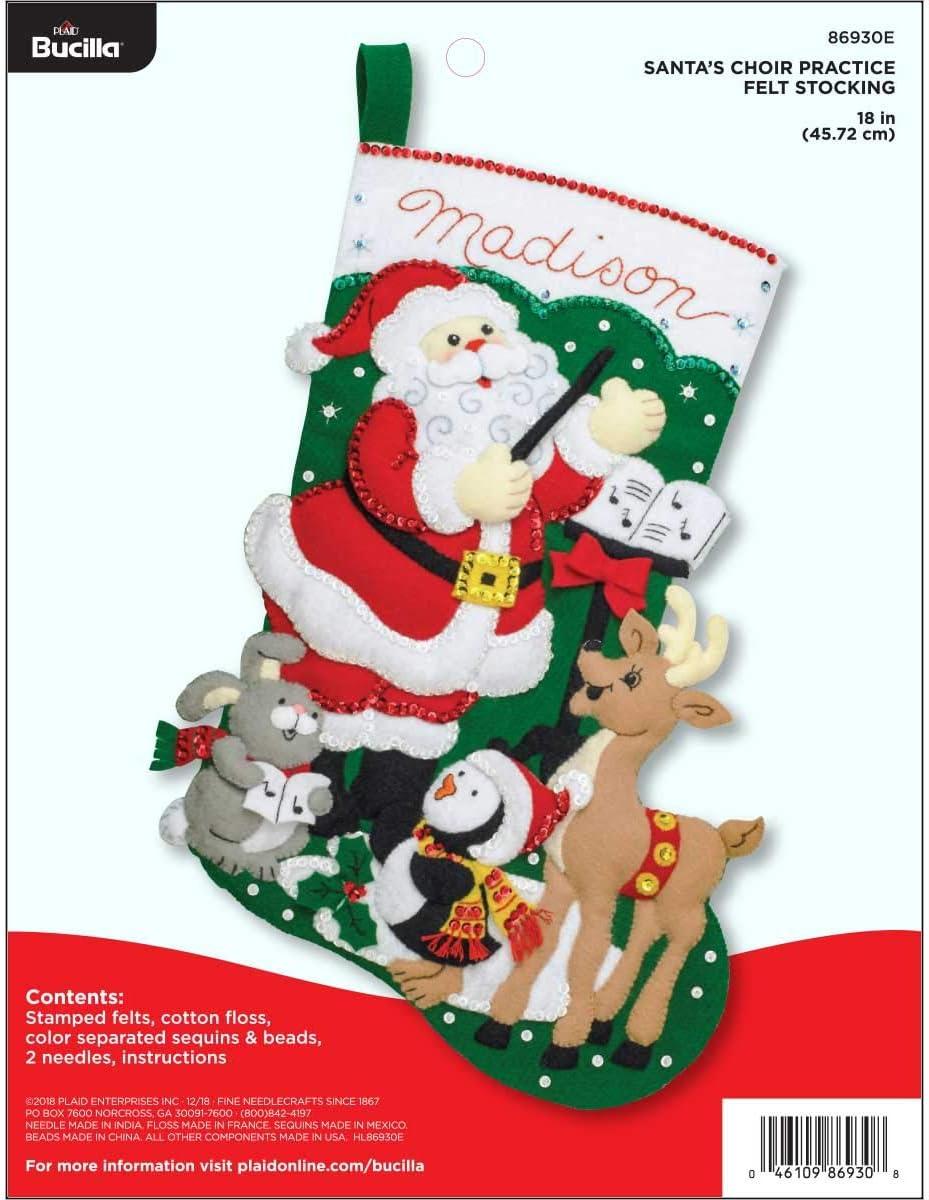 Bucilla Felt Stocking Applique Kit 18" Long-Santa's Choir Practice