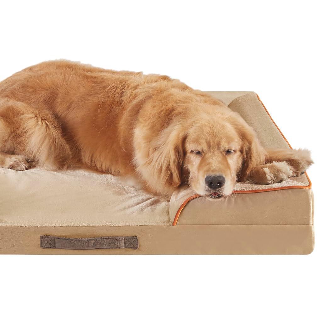 Medium Khaki Orthopedic Waterproof Dog Bed with Bolster
