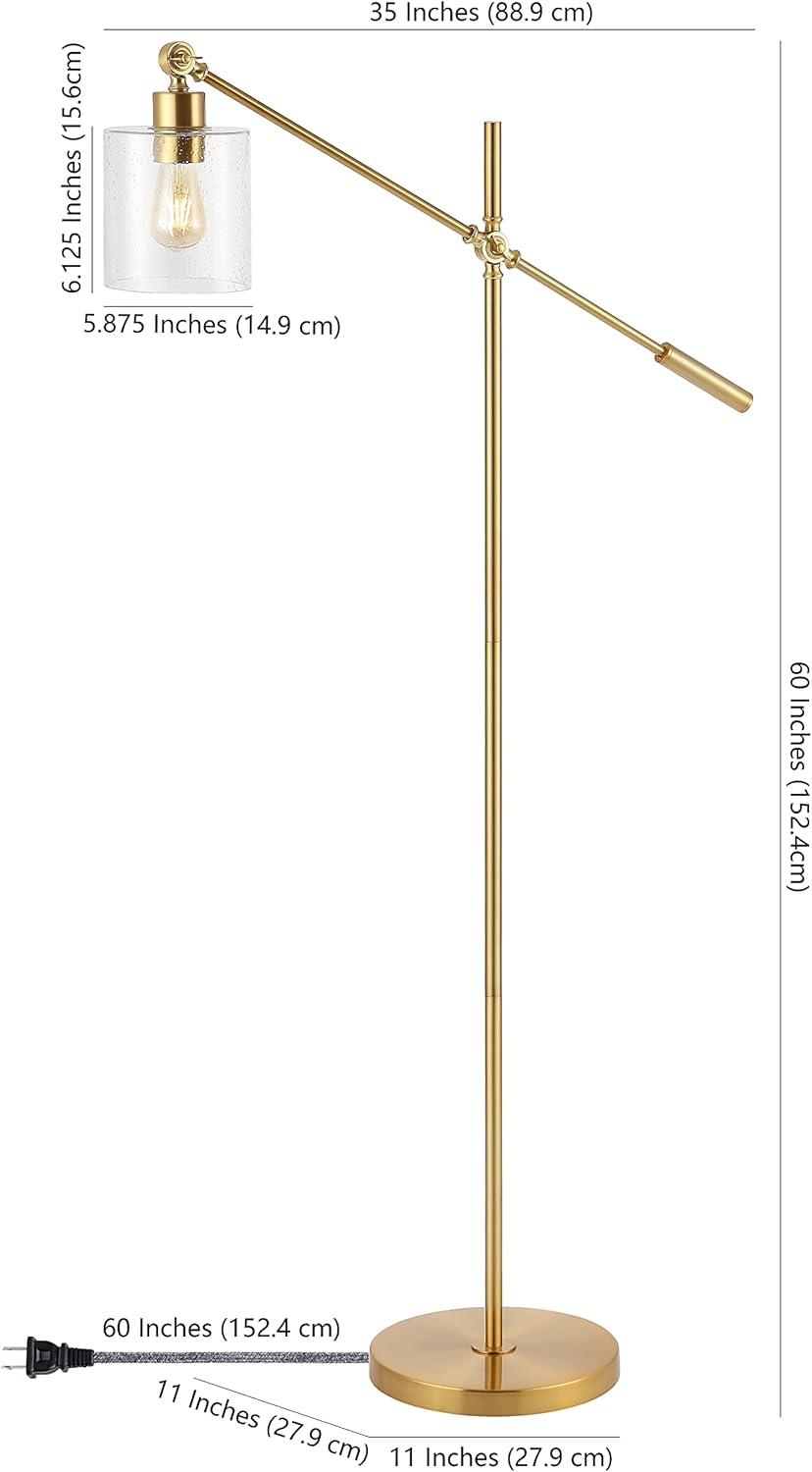 Kathryn Classic 60" Iron/Seeded Glass Adjustable Head Modern LED Floor Lamp, Brass Gold