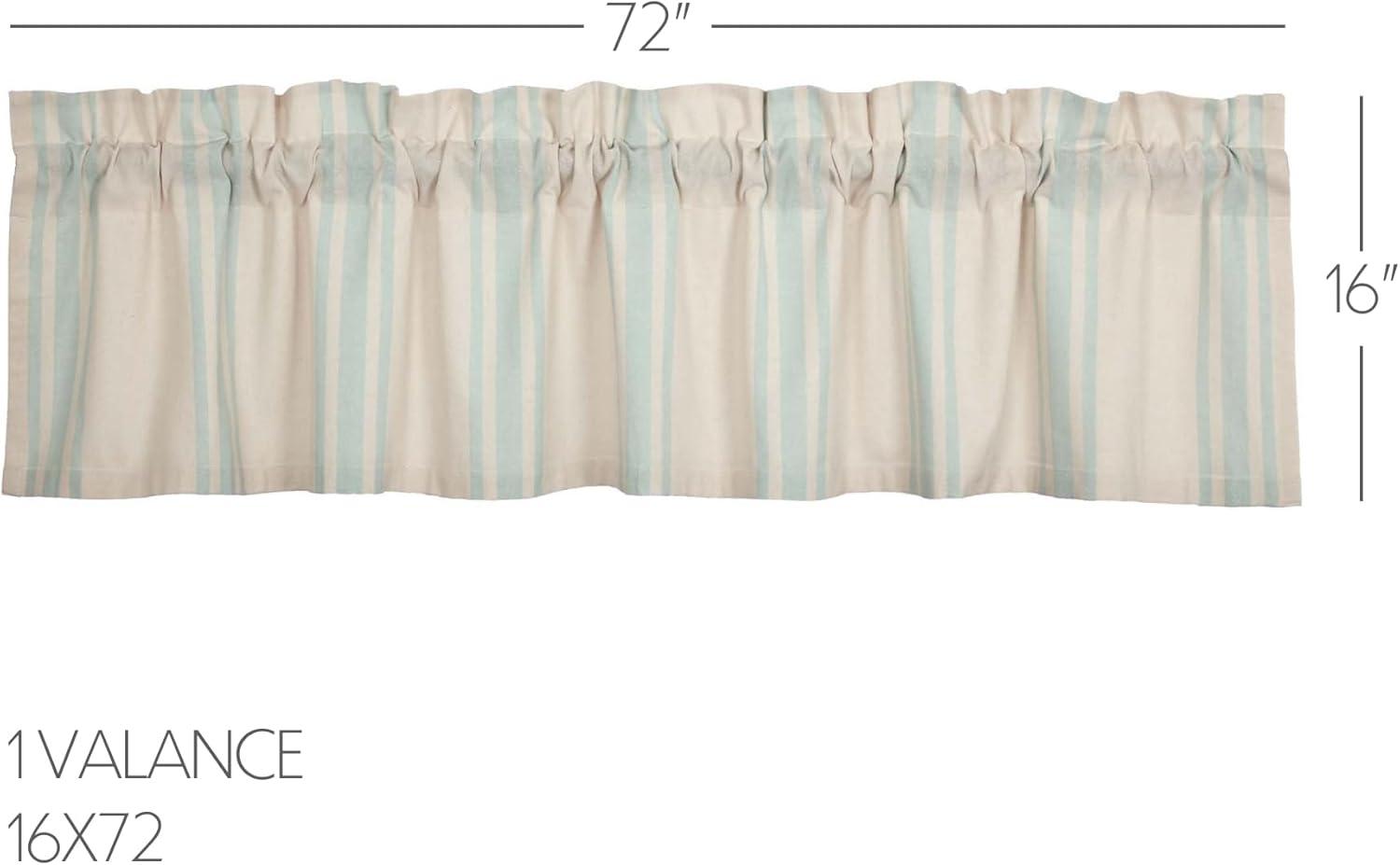 VHC Brands Grain Sack Aqua Blue Stripe Coastal Farmhouse Kitchen Curtain Valance 16x72