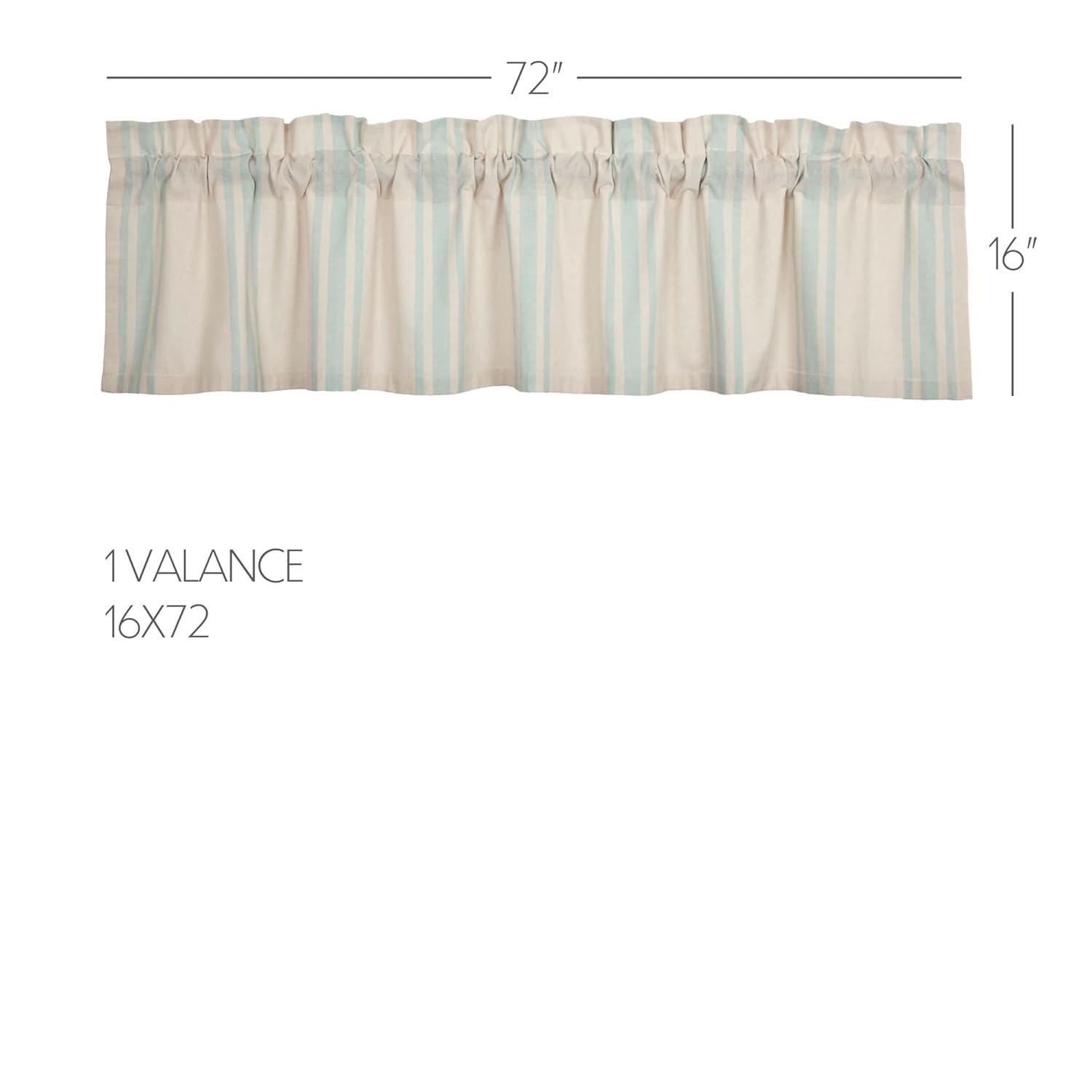 VHC Brands Grain Sack Aqua Blue Stripe Coastal Farmhouse Kitchen Curtain Valance 16x72
