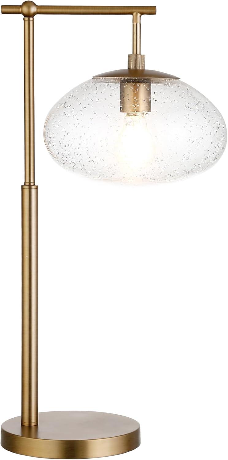 Evelyn&Zoe Blume 25" Tall Arc Table Lamp with Glass Shade in Brushed Brass/Seeded